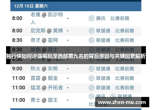 独行侠如何逆袭崛起至西部第九名的背后原因与关键因素解析